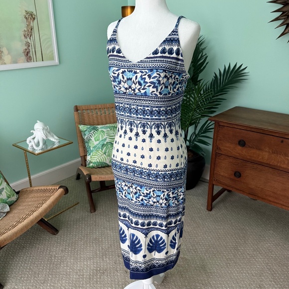 Anthropologie Farm Rio Blue Motif Tiled Slip Dress XS - Picture 5 of 13